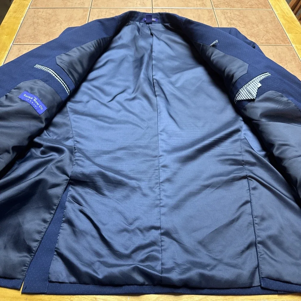 Savile Row Tip Off‎ Blazer Sport Coat Suit Jacket Size 42R Navy Blue Polka Dots